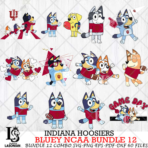 Indiana Hoosiers Bluey NCAA Bundle 12 Svg Eps Dxf Png File, Digital Download, Instant Download