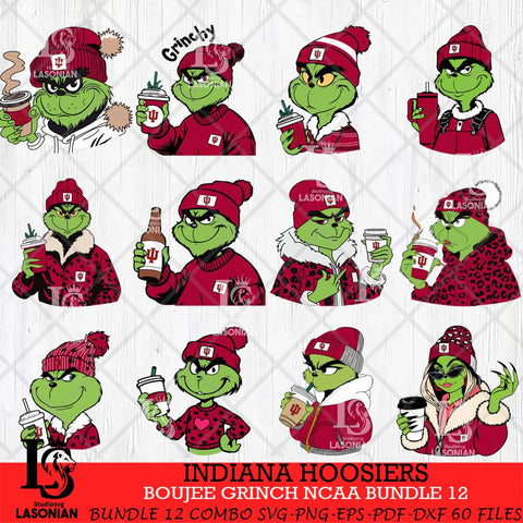 Indiana Hoosiers Boujee Grinch NCAA Bundle 12 SVG Eps Dxf Png File, Digital Download, Instant Download