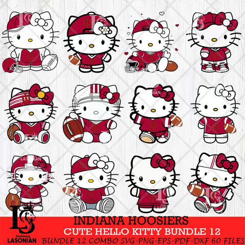 Indiana Hoosiers Cute Hello Kitty Bundle 12 SVG Eps Dxf Png File, NCAA Bundle svg, Digital Download, Instant Download