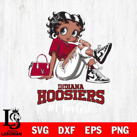 Indiana Hoosiers #1 Black Fan Girl Betty Boop, Svg Eps Dxf Png File, Digital Download