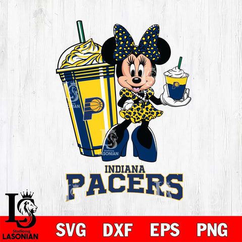 Indiana Pacers Minnie Mouse Fan And Coffee Svg Eps Dxf Png File, Digital Download, Instant Download