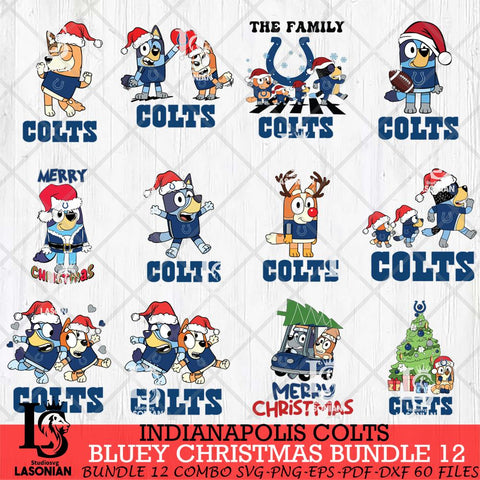 Indianapolis Colts Bluey Christmas Holiday Bundle 12 Svg Eps Dxf Png File, Digital Download