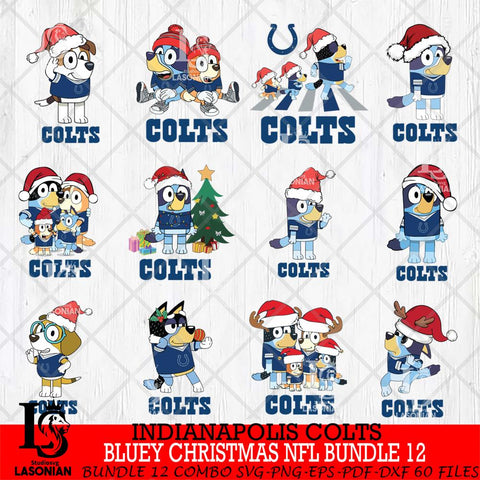 Indianapolis Colts Bluey Christmas NFL Bundle 12 Svg Eps Dxf Png File,Cut Svg Files, Digital File, Sublimation