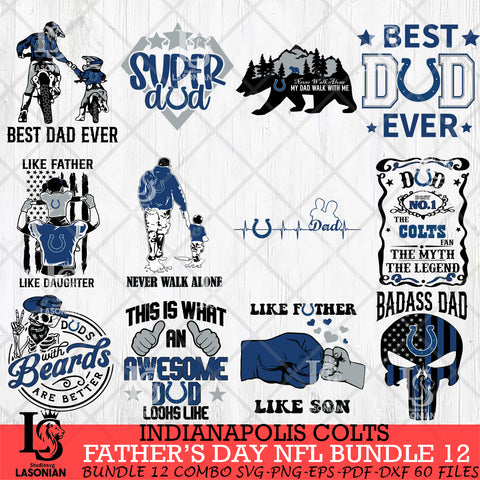 Indianapolis Colts Fathers Day NFL Bundle 12 Svg Eps Dxf Png File, Digital Download, Instant Download