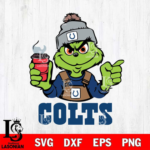 Indianapolis Colts Grinch with coffee Svg Eps Dxf Png File, Digital Download, Instant Download