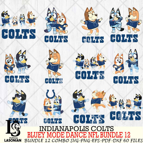 Indianapolis Colts  Bluey Dance NFL Bundle 12 SVG Eps Dxf Png File, Digital Download, Instant Download