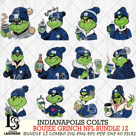 Indianapolis Colts  Boujee Grinch NFL Bundle 12 SVG Eps Dxf Png File, Digital Download, Instant Download