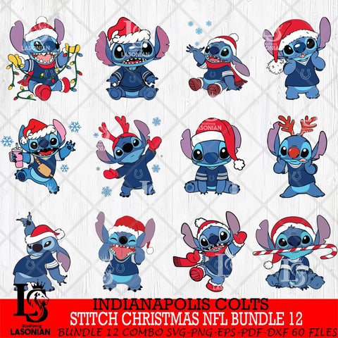 Indianapolis Colts  Stitch Christmas NFL Bundle 12 Svg Eps Dxf Png File, Digital Download, Instant Download