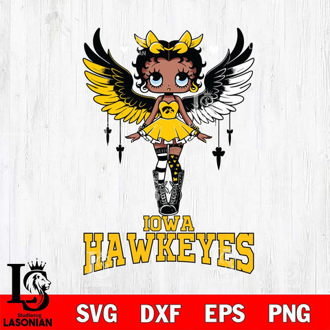 Iowa Hawkeyes Anglel Black Fan Girl Betty Boop, Svg Eps Dxf Png File, Digital Download