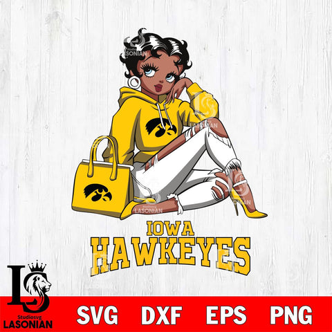 Iowa Hawkeyes Awesome Black Fan Girl Betty Boop, Svg Eps Dxf Png File, Digital Download