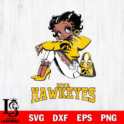 Iowa Hawkeyes Betty Boop Black Fan Girl Svg Eps Dxf Png File, Digital Download, Instant Download