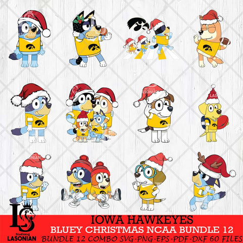 Iowa Hawkeyes Bluey Christmas NCAA Bundle 12 SVG Eps Dxf Png File, Digital Download, Instant Download