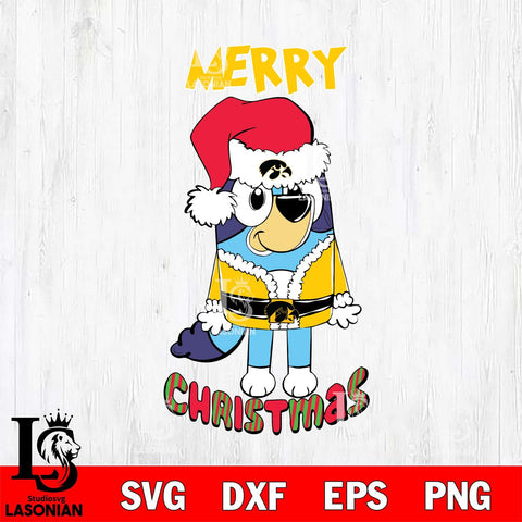 Iowa Hawkeyes Bluey Merry Christmas Bluey Santa Claus Svg Eps Dxf Png File, Digital Download