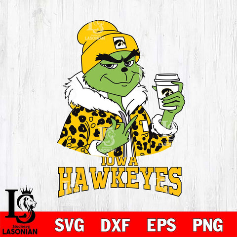 Iowa Hawkeyes Boujee Grinch Leopard Christmas Cut Files Cricut, Svg Dxf Eps Png file, Digital download , Silhouette