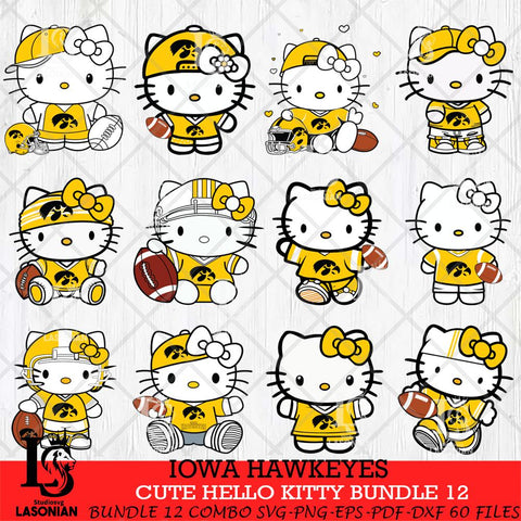 Iowa Hawkeyes Cute Hello Kitty Bundle 12 SVG Eps Dxf Png File, NCAA Bundle svg, Digital Download, Instant Download