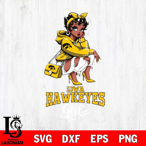 Iowa Hawkeyes Fashion Black Fan Girl Betty Boop, Svg Eps Dxf Png File, Digital Download