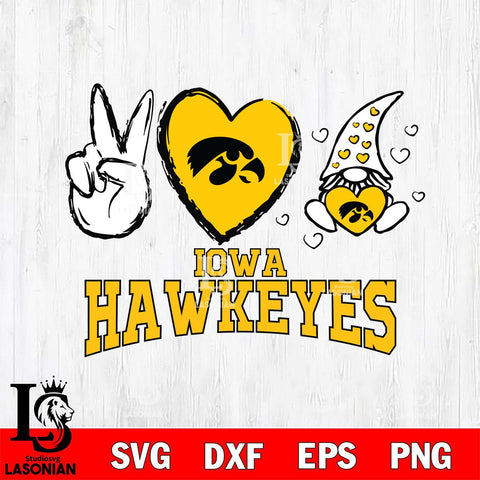 Iowa Hawkeyes Gnomes Peace & Love Svg Eps Dxf Png File, Digital Download, Instant Download