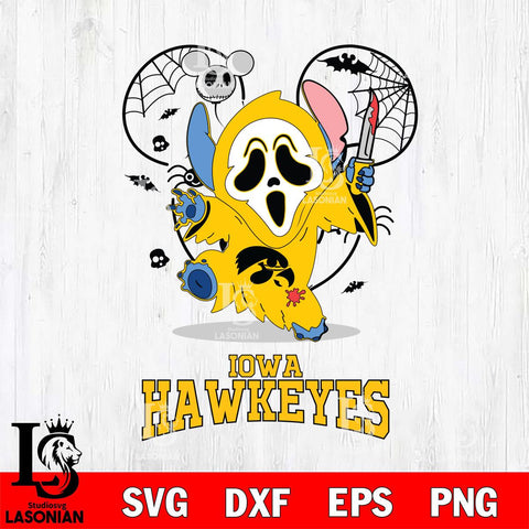 Iowa Hawkeyes Stitch Ghost Face Halloween 2 Svg Eps Dxf Png File, Digital Download, Instant Download