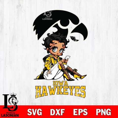 Iowa Hawkeyes Style Black Fan Girl Betty Boop, Svg Eps Dxf Png File, Digital Download