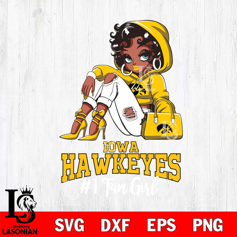 Iowa Hawkeyes #1 beauty Black Fan Girl, Svg Eps Dxf Png File, Digital Download