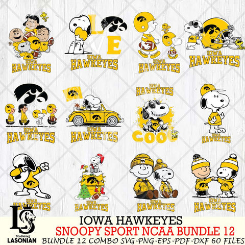 Iowa Hawkeyes  Snoopy NCAA Bundle 12 SVG Svg Eps Dxf Png File, Digital Download