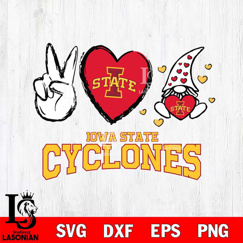 Iowa State Cyclones Gnomes Peace & Love Svg Eps Dxf Png File, Digital Download, Instant Download