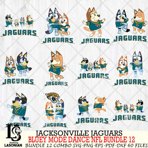 Jacksonville Jaguars  Bluey Dance NFL Bundle 12 SVG Eps Dxf Png File, Digital Download, Instant Download