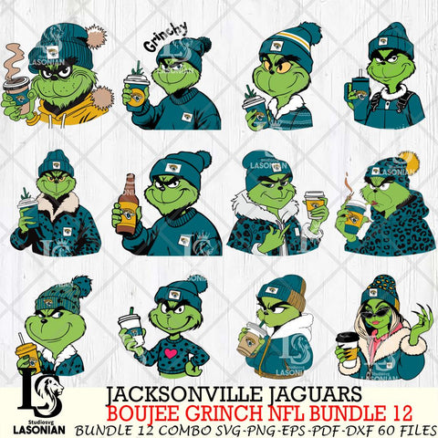 Jacksonville Jaguars  Boujee Grinch NFL Bundle 12 SVG Eps Dxf Png File, Digital Download, Instant Download