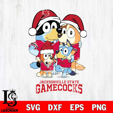 Jacksonville State Gamecocks Christmas Bluey Family Sport Cut Files,Bluey Cricut,Christmas Svg , Bluey svg , Digital Download, dxf eps png pdf file