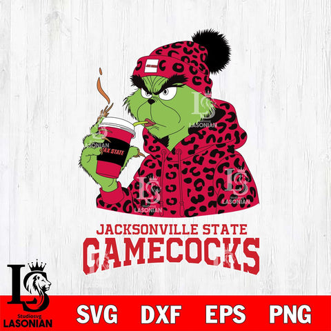 Jacksonville State Gamecocks Grinch Leopard Christmas Cut Files Cricut, Svg Dxf Eps Png file, Digital download , Silhouette