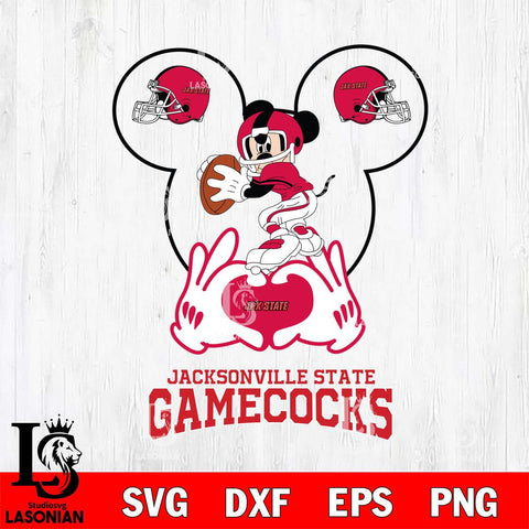 Jacksonville State Gamecocks Mickey Heart Rugby Svg Eps Dxf Png File, Digital Download ,Instant Download, Cricut File