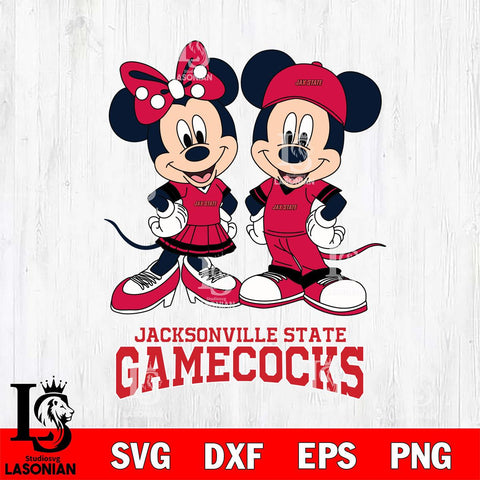 Jacksonville State Gamecocks Mickey Minnie Mouse rugby ball Svg Eps Dxf Png File, NCAA svg , File Cut , Digital Download , Instant Download, Cut Svg Files