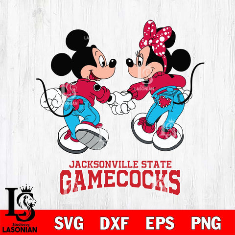 Jacksonville State Gamecocks Mickey Minnie Valentine Rugby Svg Eps Dxf Png File, Digital Download ,Instant Download, Cricut File