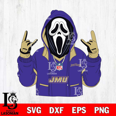 James Madison Dukes Ghostface Scream Football Halloween Svg Eps Dxf Png File, NCAA svg, Digital Download, Instant Download