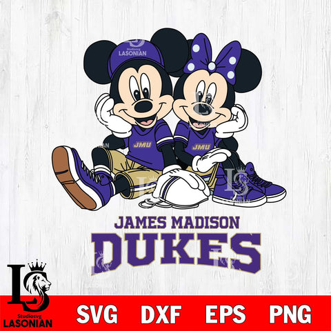 James Madison Dukes Mickey Minnie Mouse Football Sit Svg Eps Dxf Png File, NCAA svg , File Cut , Digital Download , Instant Download, Cut Svg Files