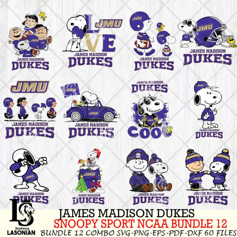 James Madison Dukes  Snoopy NCAA Bundle 12 SVG Svg Eps Dxf Png File, Digital Download