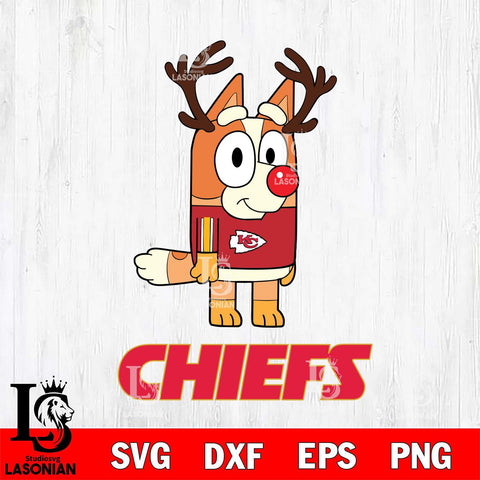 Kansas City Chiefs Bluey Chilli Christmas Deer Svg Eps Dxf Png File, Digital Download