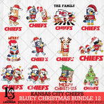 Kansas City Chiefs Bluey Christmas Holiday Bundle 12 Svg Eps Dxf Png File, Digital Download