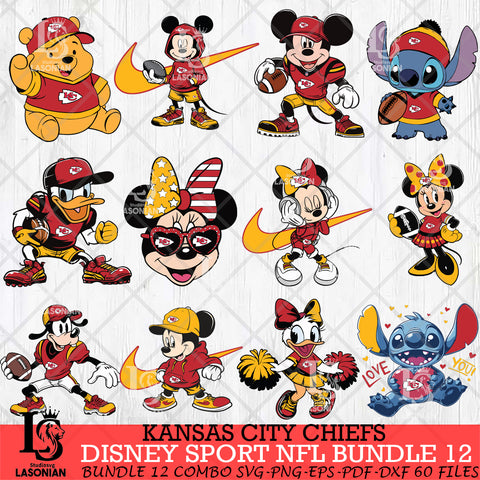 Kansas City Chiefs Disney NFL Bundle 12 Svg Eps Dxf Png File, Digital Download, Instant Download