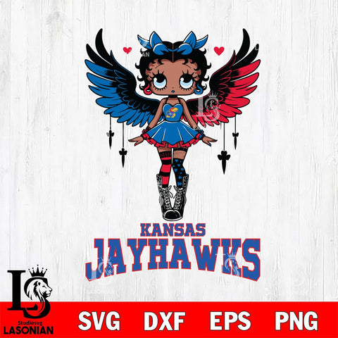 Kansas Jayhawks Anglel Black Fan Girl Betty Boop, Svg Eps Dxf Png File, Digital Download