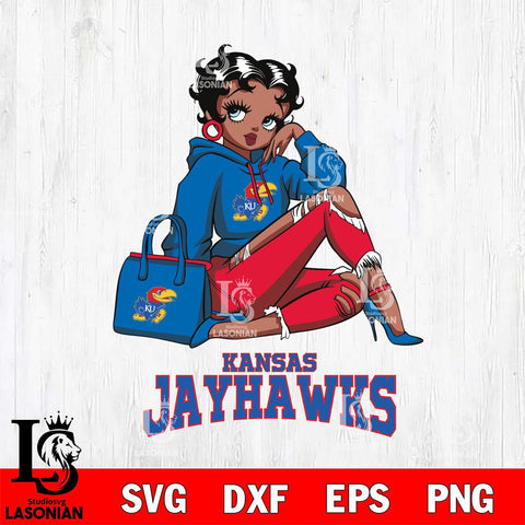 Kansas Jayhawks Awesome Black Fan Girl Betty Boop, Svg Eps Dxf Png File, Digital Download