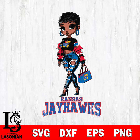 Kansas Jayhawks Beautiful Black Fan Girl, Svg Eps Dxf Png File, Digital Download