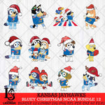 Kansas Jayhawks Bluey Christmas NCAA Bundle 12 SVG Eps Dxf Png File, Digital Download, Instant Download