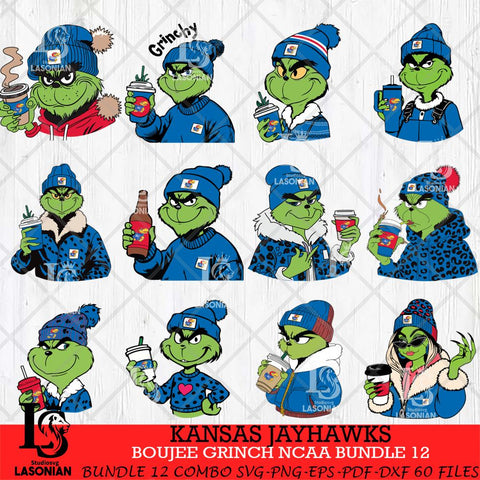 Kansas Jayhawks Boujee Grinch NCAA Bundle 12 SVG Eps Dxf Png File, Digital Download, Instant Download