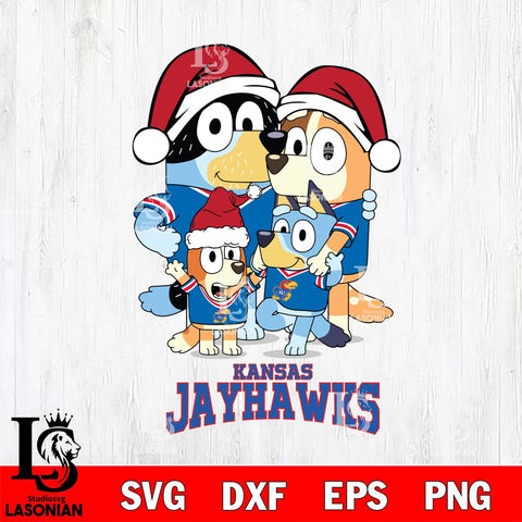 Kansas Jayhawks Christmas Bluey Family Sport Cut Files,Bluey Cricut,Christmas Svg , Bluey svg , Digital Download, dxf eps png pdf file