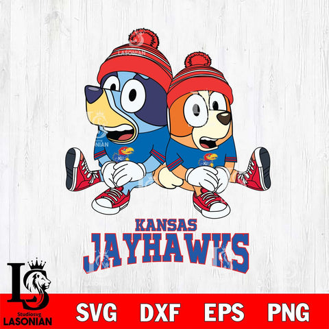 Kansas Jayhawks Christmas Bluey & Bingo Sit Cut Files,Bluey Cricut,Christmas Svg , Bluey svg , Digital Download, dxf eps png pdf file