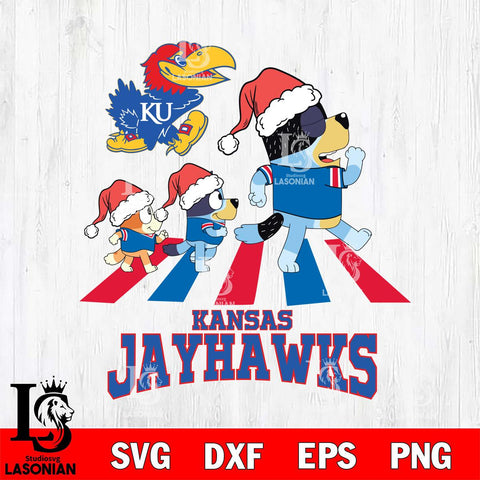 Kansas Jayhawks Christmas Family Bluey Walking Cut Files,Bluey Cricut,Christmas Svg , Bluey svg , Digital Download, dxf eps png pdf file