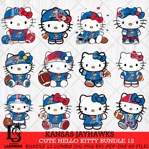 Kansas Jayhawks Cute Hello Kitty Bundle 12 SVG Eps Dxf Png File, NCAA Bundle svg, Digital Download, Instant Download