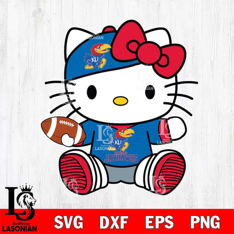 Kansas Jayhawks Cute Hello Kitty Football 11 Svg Eps Dxf Png File, NCAA svg, Digital Download, Instant Download