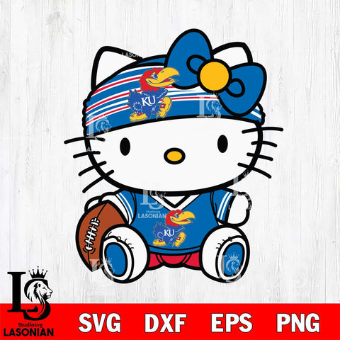 Kansas Jayhawks Cute Hello Kitty Football 12 Svg Eps Dxf Png File, NCAA svg, Digital Download, Instant Download